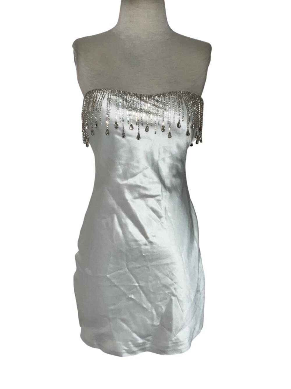Retrofete Lois Strapless Dress in White XSmall New Crystal Fringe